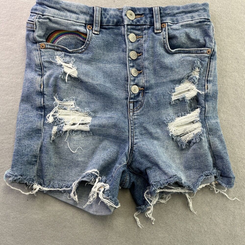 American Eagle Button Fly Curvy Super High Rise Shortie Next Level Stretch Sz 6